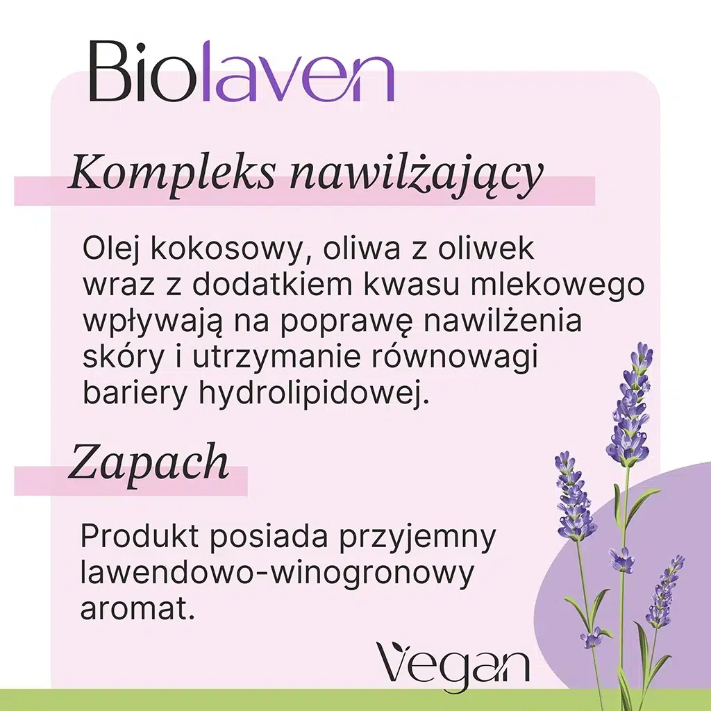 Pianka myjąca do twarzy BIOLAVEN - nie narusza bariery hydrolipidowej, nawilża skórę, posiada lawendowo-winogronowy zapach