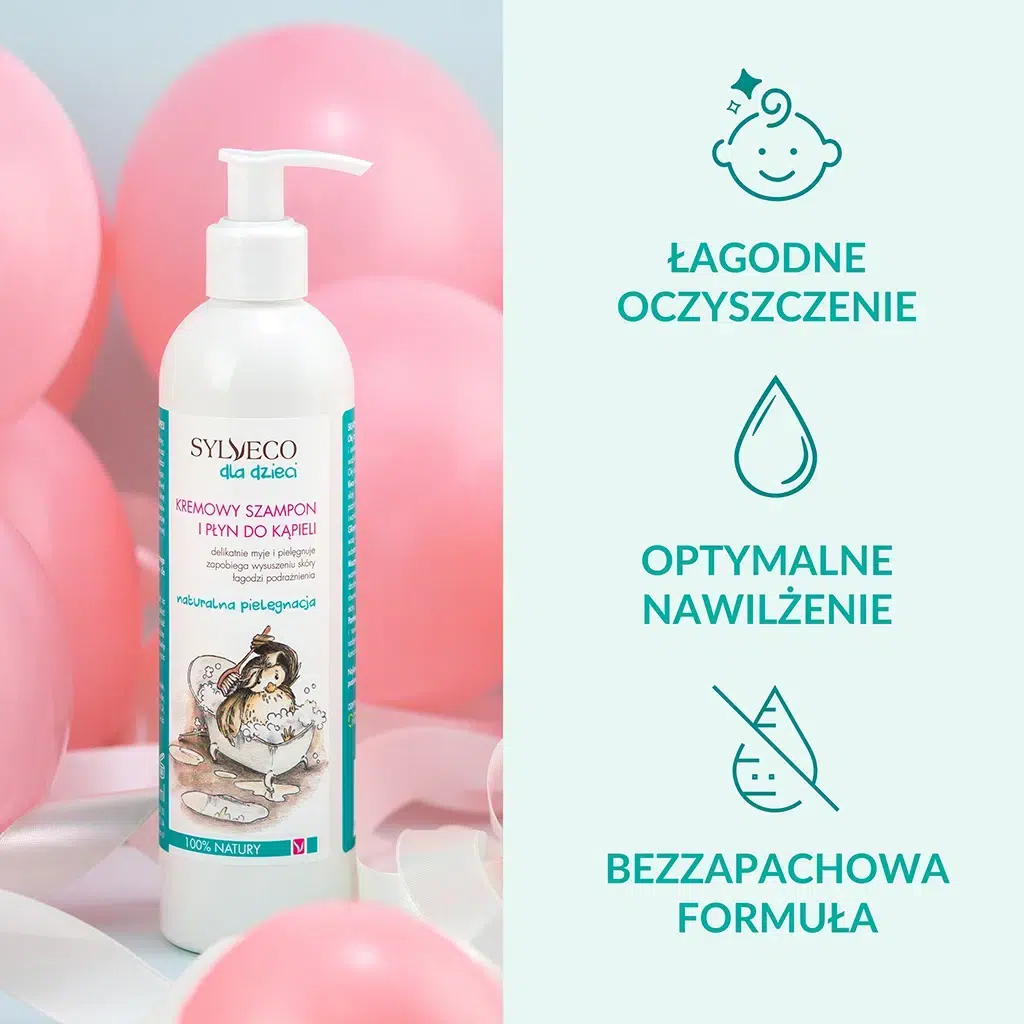 SYLVECO dla dzieci Kremowy szampon i płyn do kąpieli - łagodne oczyszczanie, optymalne nawilżenie, bezzapachowa formuła