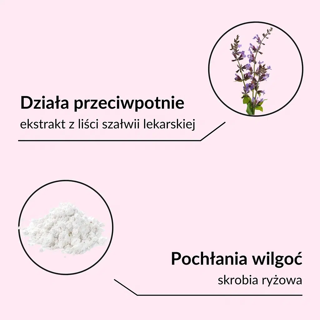 SYLVECO Naturalny dezodorant kwiatowy - składnikiL ekstrakt z liści szałwii lekarskiej działa przeciwpotnie, skrobia ryżowa pochłania wilgoć