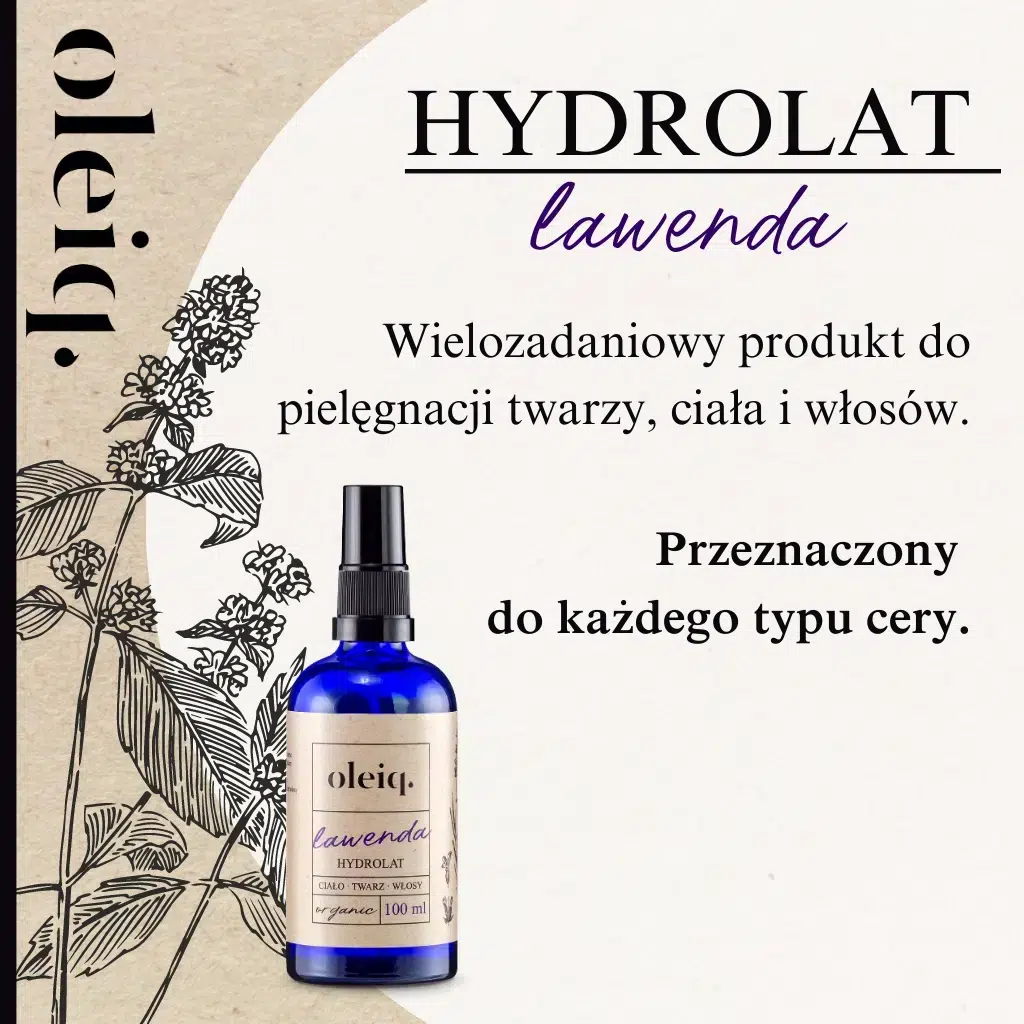 OLEIQ Hydrolat lawenda - wielozadaniowy produkt do pielęgnacji twarzy, ciała i włosów, przeznaczony do każdego typu cery.
