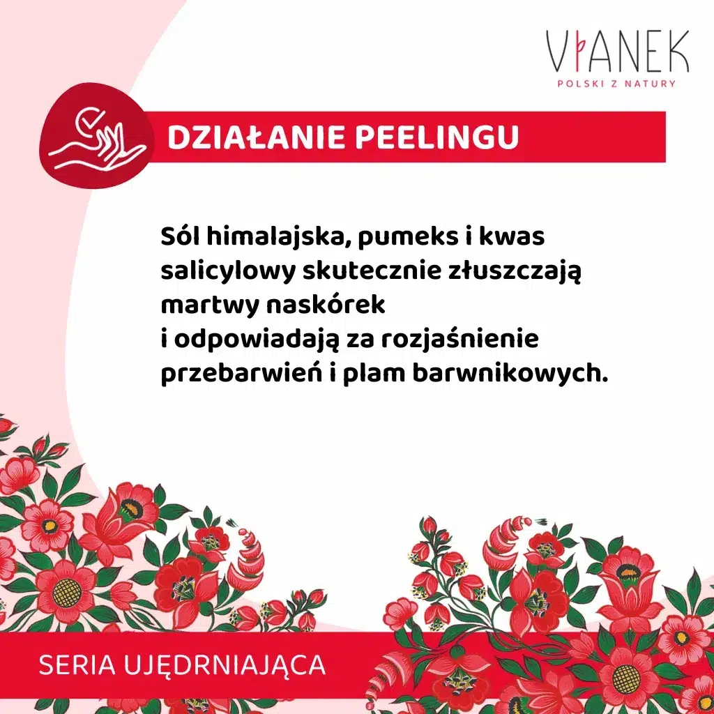 Działanie peelingu: Sól himalajska, pumeks i kwas salicylowy skutecznie złuszczają martwy naskórek i odpowiadają za rozjaśnienie przebarwień i plam barwnikowych.